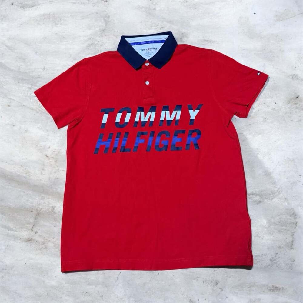 Tommy Hilfiger Sport Logo Polo Size L/G Red Slim Fit (117)